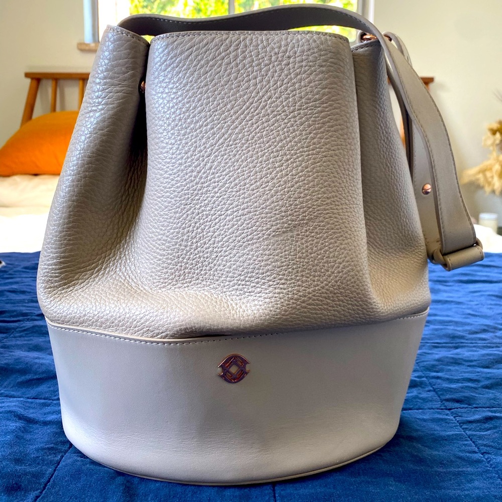 Dagne Dover Ava Leather Bucket Bag in light gray